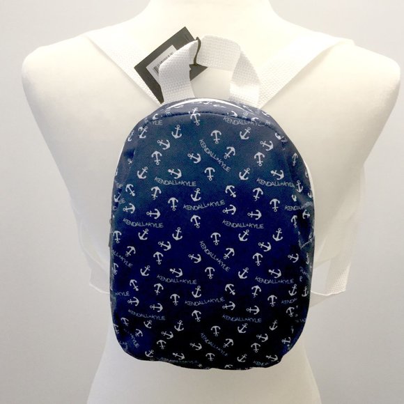 Kendall + Kylie Mini Backpack Navy Blue Anchor Nautical Print - Picture 1 of 10